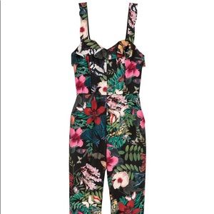 H&M Black Floral V Neck Jumpsuit
